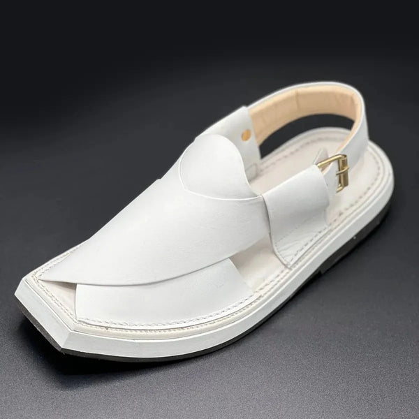 Kaptan plain white leather chappal