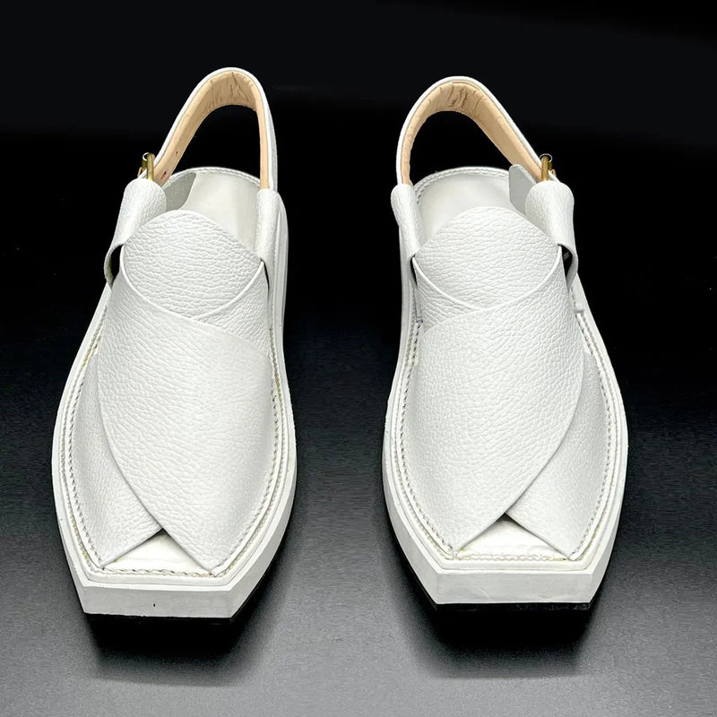 kaptan white dot leather chappal