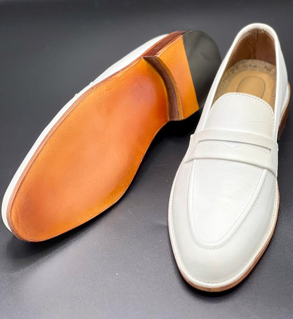 Plain White Leather Sole Shoes