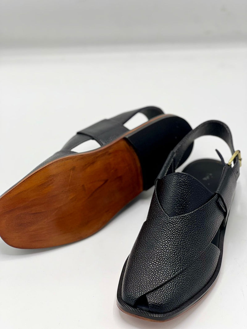 Watan speical leather sole chappal (black doted 100 % leather)