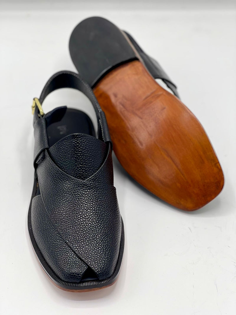 Watan speical leather sole chappal (black doted 100 % leather)