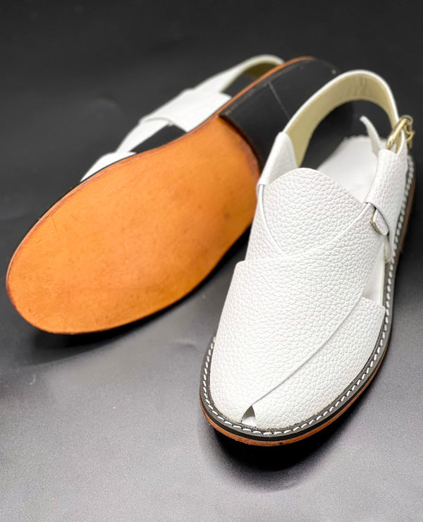 Watan speical leather sole chappal (white doted 100% leather)