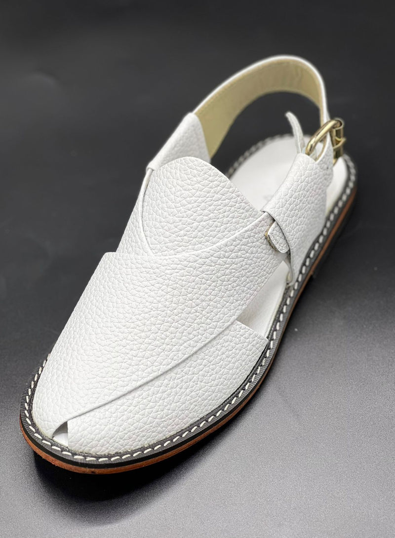 Watan speical leather sole chappal (white doted 100% leather)