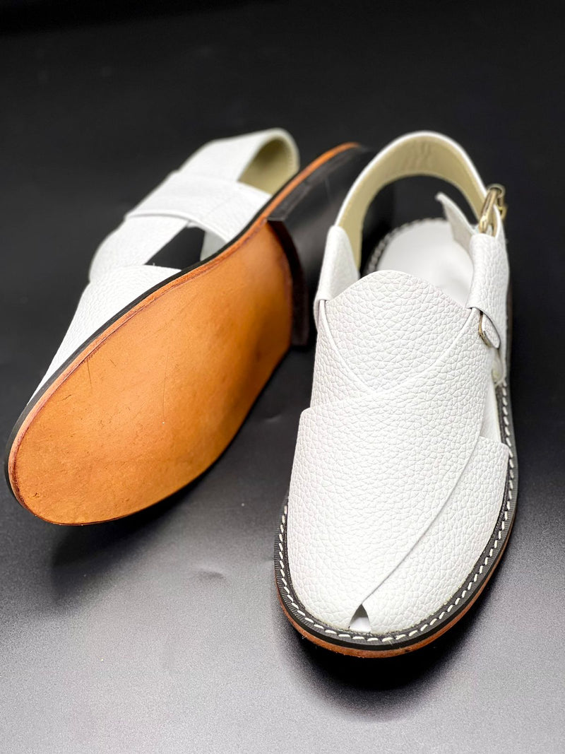 Watan speical leather sole chappal (white doted 100% leather)