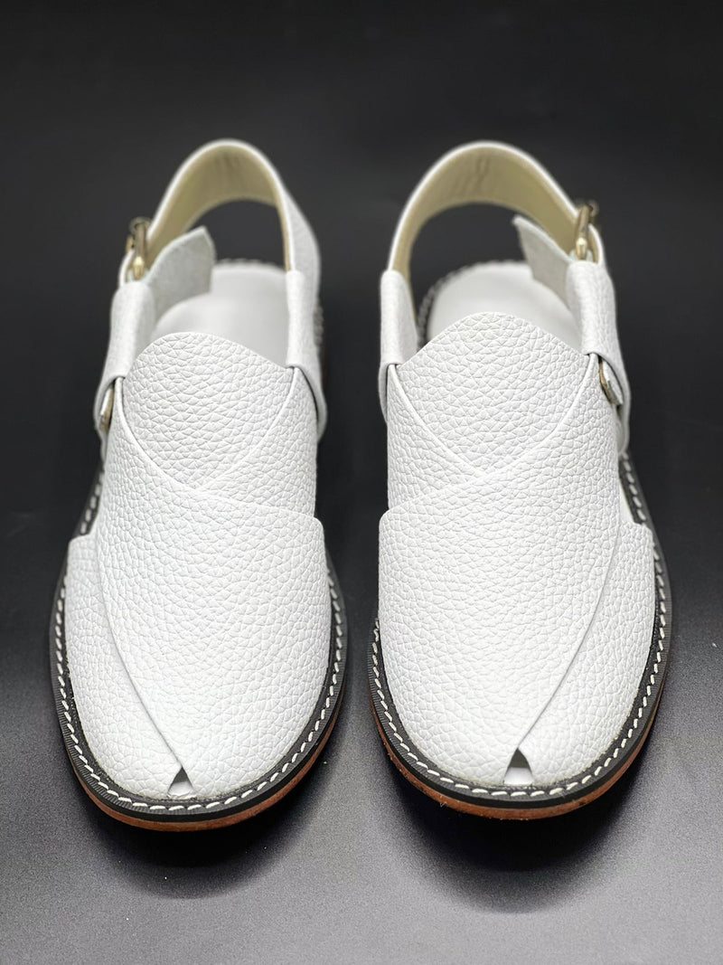 Watan speical leather sole chappal (white doted 100% leather)