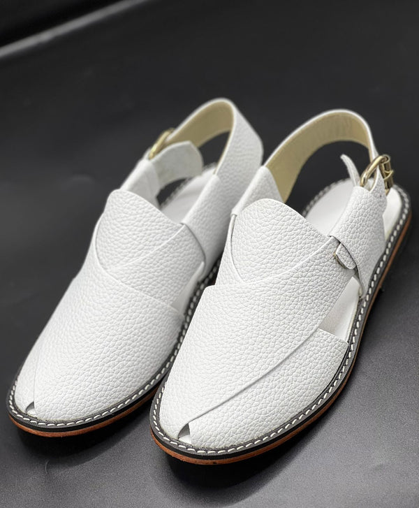 Watan speical leather sole chappal (white doted 100% leather)